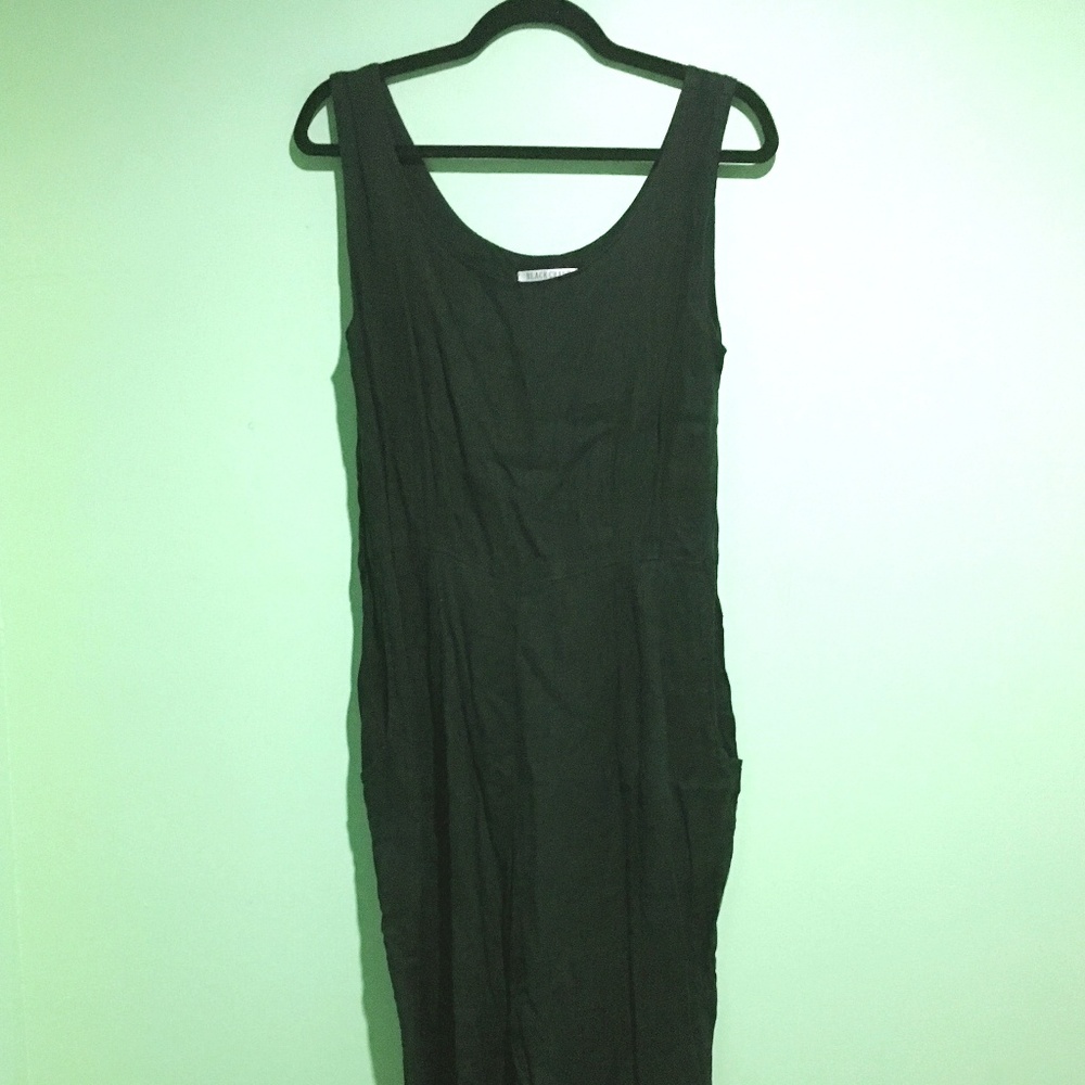 Black Crane Linen Overalls Jumpsuit S